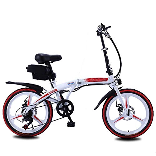 Electric Bike : HWOEK Folding Electric Bike for Adults, Buy 1 pcs, you can have 3 bike 20'' Eco-Friendly Electric Bicycle with Removable 36V 8AH / 10 AH Lithium-Ion Battery 7 Speed Shifter Disc Brake, white red, 8AH
