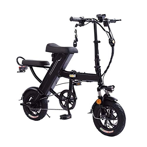 Electric Bike : HXJZJ Folding Electric Bicycle Aluminum Electric Bike for Adults with 36V 7.8AH Built-in Lithium Battery 12 Inch Collapsible Electric Commuter Bike Black-48V25A / 95KM