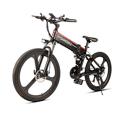 Electric Bike : Hxl 26'' Electric Mountain Bike With Large Capacity Lithium-ion Battery (48v250w) Aluminum Alloy Frame Pedal Assist Electric Bike Double Shock Absorber Foldable Mountain Bikes, Black, magnesiumalloy