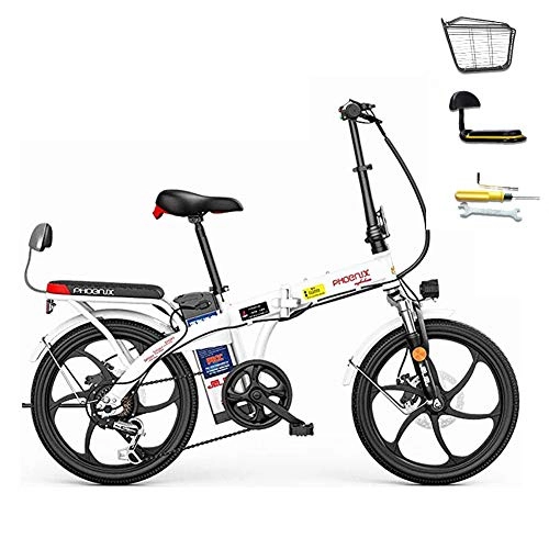 Electric Bike : Hxl Electric Bicycle 20 Inches Folding Electric Mountain Bike for Adult with Removable 48V Lithium-Ion Battery E-bike 250W Powerful Motor, 7 Speed Shifter, White, White, 45to50KM