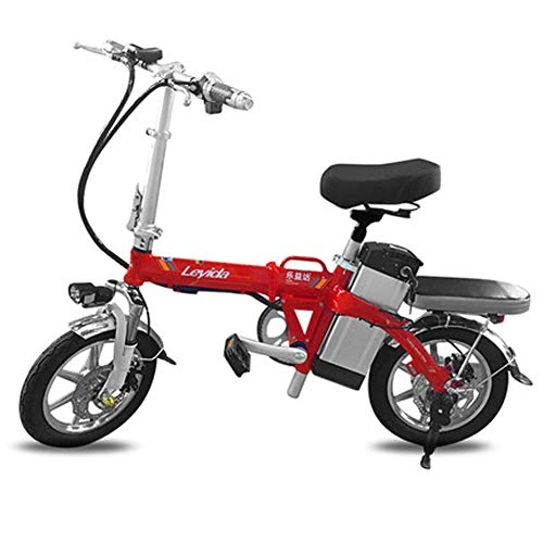 Electric Bike : Hxl Electric Bicycles 14'' Aluminum Smart Folding Portable E-bike with 48v Lithium-ion Battery E-bike 400w Powerful Motor Maximum Double Shock Absorber Bikes with Disc Brake, Red, 180KM