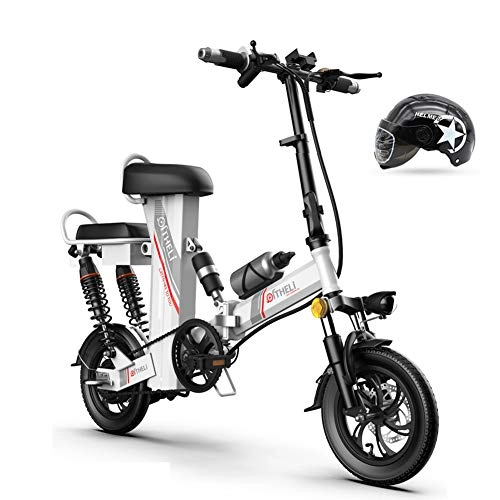Electric Bike : Hxl Electric BicyclesPortable 12 Inches Folding Bike Three Working Modes With Removable 48v Lithium-ion Battery E-bike, White, Life35KM