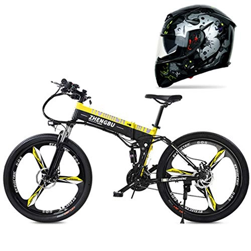 Electric Bike : Hxl Electric Bike 26'' Electric Mountain Bike Disc Brakes and Suspension Fork Large Capacity Lithium-ion Battery (48v 250w) Folding Portable Bike, Yellow