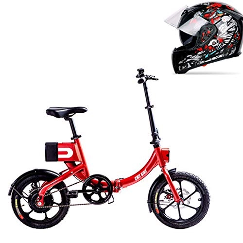 Electric Bike : Hxl Electric Bike 36v 250w Power Electric Lithium Battery Folding Bike 5 Speed Mode Road Bicycle with Disc Brakes16inch Bicycle, Red