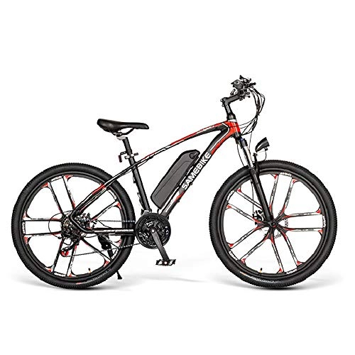 Electric Bike : HXwsa 26" Electric Mountain Bike, Foldable Adult Double Disc Brake and Full Suspension Mountain Bicycle, Adjustable Seat Aluminum Alloy Frame Smart LCD Meter 21 Speed(48V8Ah350W)