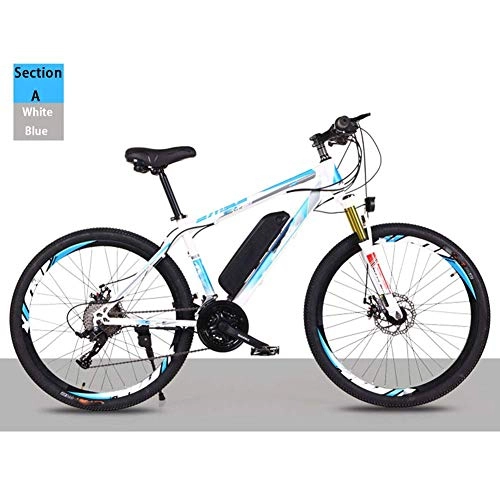 Electric Bike : HY-WWK Adult Mountain Electric Bicycle, 250W Motor 26'' Off-Road Electric Bike with Removable 36V 8Ah / 10Ah Lithium-Ion Battery 21 / 27 Variable Speed Double Disc Brake Unisex, White Blue, A 36V10Ah, White