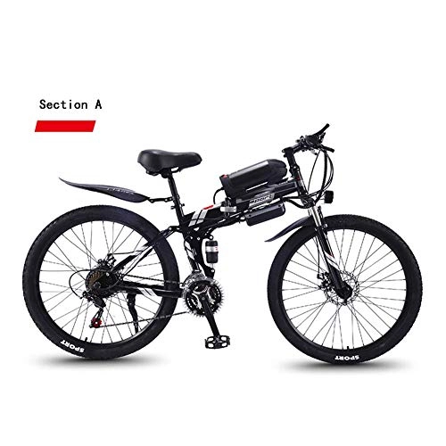 Electric Bike : HY-WWK Adult Travel Electric Bicycle, 350W Motor 36V Hidden Removable Battery 26 inch Mountain Folding Electric Bike Dual Disc Brakes 27-Speed Unisex, Gray, B, Black