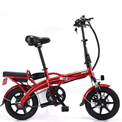 Electric Bike : HY-WWK Adults Folding Electric Bike, 350W Motor 14 Inches Pedal Assist E-Bike Dual Disc Brakes Removable Battery with Mobile Phone Stand Urban Commuter Ebike, Black, 10A, Red