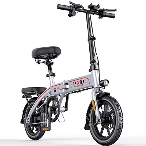 Electric Bike : HY-WWK Electric Bike 36V Removable Lithium Battery 14 inch Wheels Led Battery Light Silent Motor Folding Portable Lightweight with USB Charging Port for Adult, 45To55Km-White, White