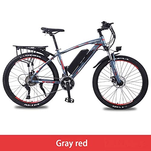 Electric Bike : HY-WWK Electric Mountain Bike, 26'' Adults City Electric Bicycle with Removable 36V 8Ah / 10Ah / 13 Ah Lithium-Ion Battery 27 Speed Shifter Aluminum Alloy Frame Unisex, Gray Green, 10Ah, Gray Red