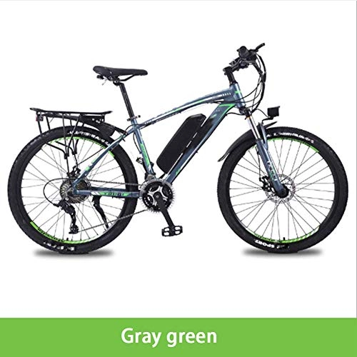 Electric Bike : HY-WWK Electric Mountain Bike, 26'' City Electric Bicycle for Adults with Removable 36V 8Ah / 10Ah / 13 Ah Lithium-Ion Battery 27 Speed Shifter Aluminum Alloy Frame Unisex, Black Blue, 8Ah, Gray Green