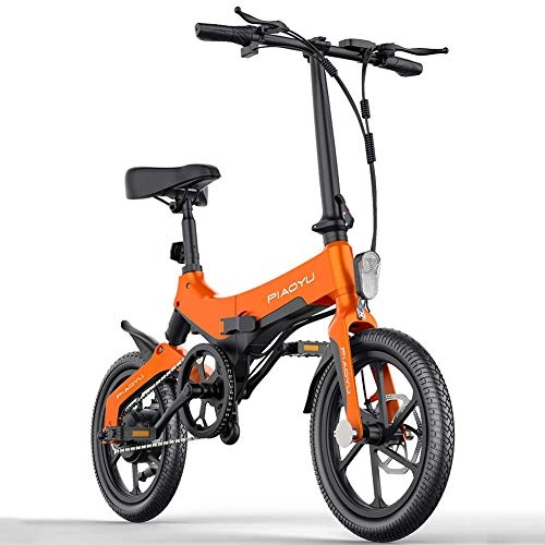 Electric Bike : HY-WWK Folding Electric Bike Magnesium Alloy Portable Lightweight with Removable 36V Lithium-Ion Battery 400W Hub Motor Electric Bicycle Led Light for Adult, Orange, Orange