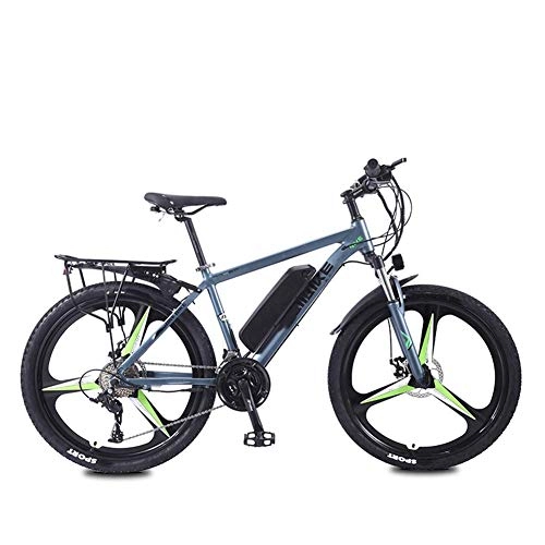 Electric Bike : HY-WWK Mountain Travel Electric Bike, Dual Disc Brakes 26 inch Adults City Commute Ebike 27 Speed Magnesium Alloy Integrated Wheels Removable Battery, White Orange, 8Ah, Silver Green
