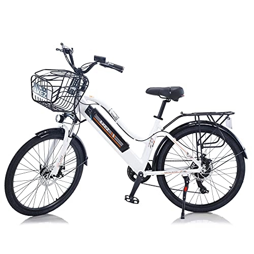 Electric Bike : Hyuhome 26" Electric Bike for Adult, Mountain E-Bike for Men, Electric Hybrid Bicycle All Terrain, 36V Removable Lithium Battery Road Ebike, for Cycling Outdoor Travel Work Out (white, 250w)