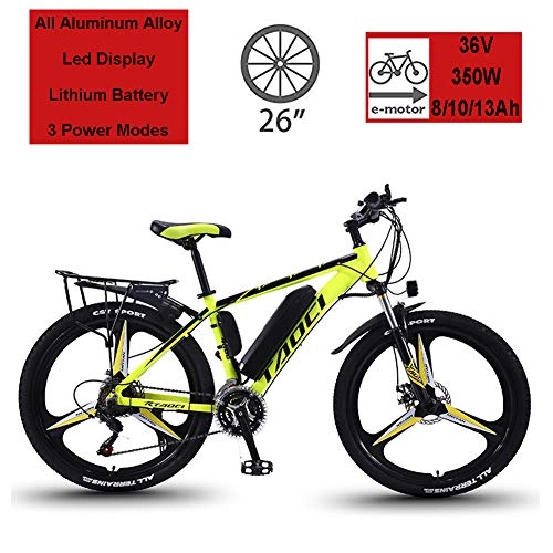 Electric Bike : Hyuhome Electric Bikes for Adult, Magnesium Alloy Ebikes Bicycles All Terrain, 26" 36V 350W 13Ah Removable Lithium-Ion Battery Mountain Ebike for Mens (Yellow, 250W13A80KM)