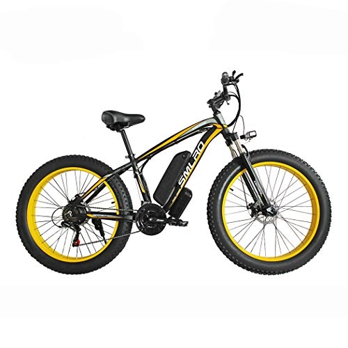Electric Bike : Hyuhome Electric Bikes for Adults Women Men, 4.0" Fat Tires 26 Inch 21 Speed Ladies Mountain Bicycle, 48V 13AH / 15AH 350W / 500W / 1000W MTB E-Bike with IP54 Waterproof, black yellow, 1000W13AH