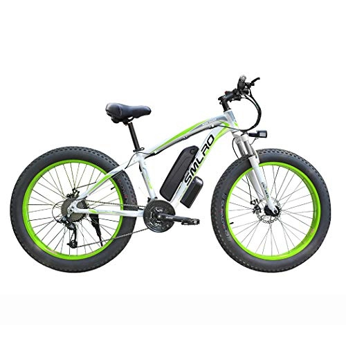 Electric Bike : Hyuhome Electric Bikes for Adults Women Men, 4.0" Fat Tires 26 Inch 21 Speed Ladies Mountain Bicycle, 48V 13AH / 15AH 350W / 500W / 1000W MTB E-Bike with IP54 Waterproof, white green, 1000W15AH