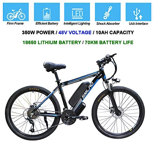 Electric Bike : Hyuhome Electric Bycicles for Men, 26" 48V 360W IP54 Waterproof Adult Electric Mountain Bike, 21 Speed Electric Bike MTB Dirtbike with 3 Riding Modes, black blue