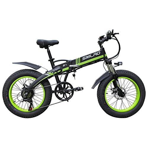Electric Bike : Hyuhome Electric Folding Bicycle for Adults, 7 Speeds Electric Mountain Outdoor Bike 4.0 Fat Tire E-Bike All Terrain with 20" 48V 10Ah Removable Lithium Battery（green）