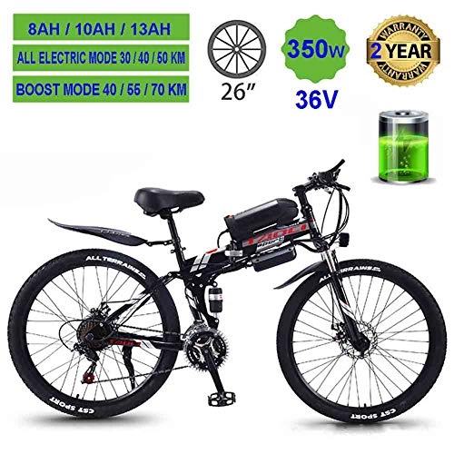 Electric Bike : Hyuhome Electric Mountain Bikes for Adults, Foldable MTB Ebikes for Men Women Ladies, 360W 36V 8 / 10 / 13AH All Terrain 26" Mountain Bike / Commute Ebike, black spoke wheel, 13AH