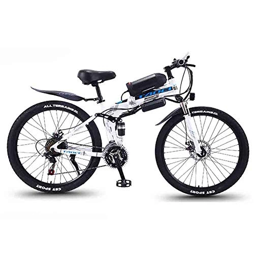 Electric Bike : Hyuhome Electric Mountain Bikes for Adults, Foldable MTB Ebikes for Men Women Ladies, 360W 36V 8 / 10 / 13AH All Terrain 26" Mountain Bike / Commute Ebike, White spoke wheel, 10AH