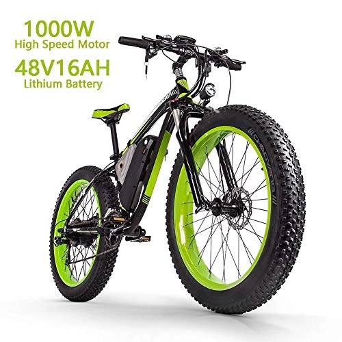 Electric Bike : HZYK 26'' Electric Mountain Bike Fat Tire E-Bike (1000w 48v 16ah) Lithium-Ion Battery Full Suspension 21 Speed Shifter Mountain Bike Double Disc Brakes Adults Smart LCD Meter, green