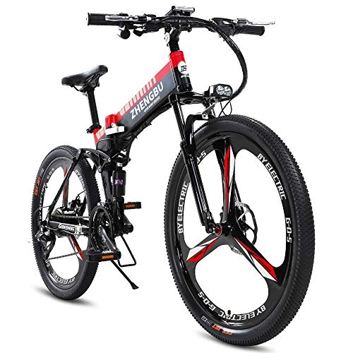 Electric Bike : HZYK Electric Mountain Bike 400w 26'' Folding Professional Electric Bicycle With Removable 48v 10ah Lithium-Ion Battery 30 Speed Shifter For Adults, Red 2