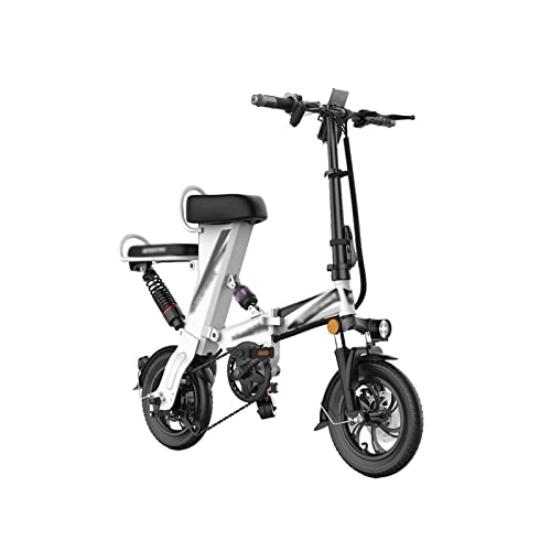 Electric Bike : IEASEzxc Bicycle 12-inch Foldable And Licensed Electric Bicycle Adult Battery Bike Mini Lithium Battery Electric Bicycle (Color : White)