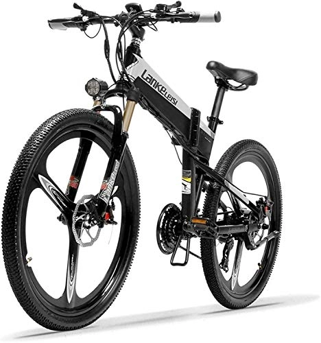 Electric Bike : IMBM 26'' Folding Ebike 400W 48V 14.5Ah Removable Battery 21 Speed Mountain Bike 5 Level Pedal Assist Lockable Suspension Fork, Size:10.4Ah (Color : Black Grey, Size : 12.8Ah+1 Spare Battery)