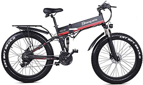 Electric Bike : IMBM MX01 1000W Strong Electric Snow Bike, 5-grade Pedal Assist Sensor, 21 Speed Fat Bike, 48V Extra Large Battery E Bike (Color : Red, Size : 1000W 14.5Ah+1 Spare Battery)
