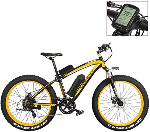 Electric Bike : IMBM XF4000 26 inch Electric Mountain Bike, 4.0 Fat Tire Snow Bike Strong Power 48V Lithium Battery Pedal Assist Bicycle (Color : Yellow-LCD, Size : 500W)