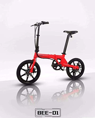 Electric Bike : Intelligent electric bicycle BEE-01 16inch 36v 250W motor 5 2AH lithium battery 18650 cell folding bike with intelligent display@red