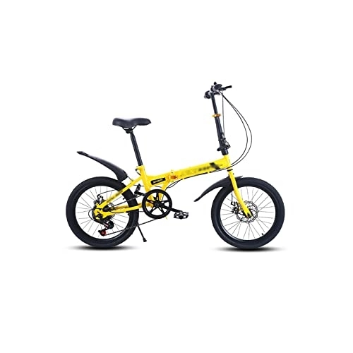 Electric Bike : INVEESzxc Electric Bicycle Folding bicycle Sports 16 / 20 inches 7 Speed Disc Brake Portable Light Cycling Portable Urban Cycling Commuting Folding Bike (Color : Yellow, Size : 16 inch)