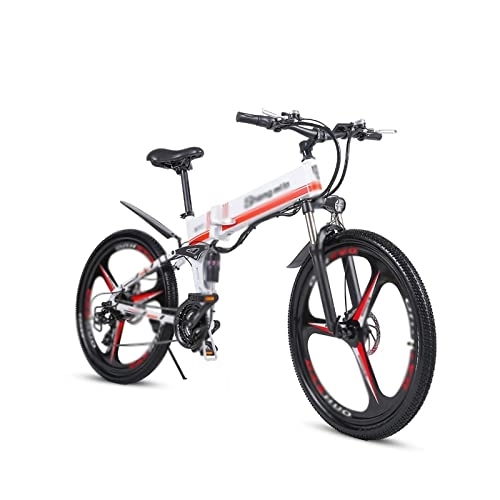 Electric Bike : INVEESzxc Electric Bicycle New off-road electric bike lithium battery foldable mountain electric bike (Color : White)