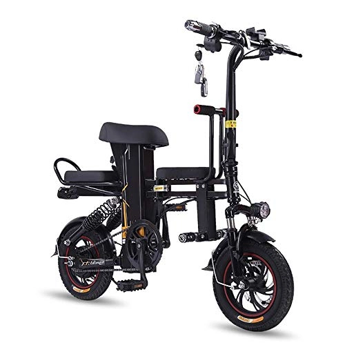 Electric Bike : J.I Electric Bicycle Electric Bicycle Folding Adult Three Lithium Battery Can Pick Up Children Small Step Assist 48V Power 70Km