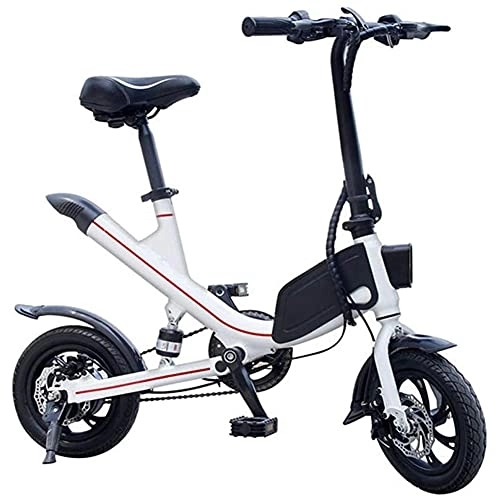 Electric Bike : J&LILI E-Bike Foldable Auxiliary Pedal Electric Bicycle 250W Engine with 36V6.6Ah Lithium Battery Electric Bicycle 12"14" Inches, Range Up To 30Km, White, 12 inches