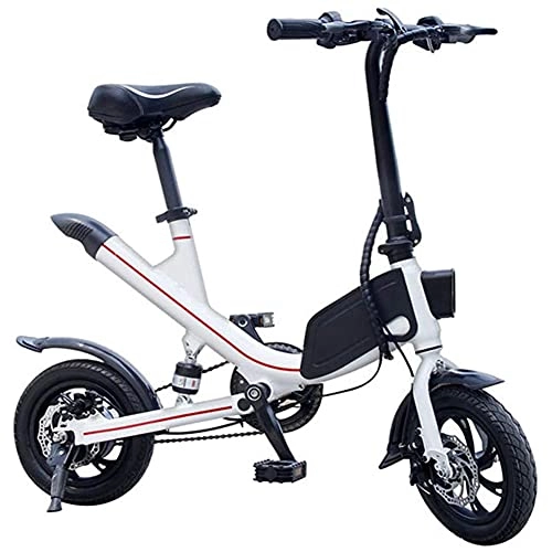 Electric Bike : J&LILI E-Bike Foldable Auxiliary Pedal Electric Bicycle 250W Engine with 36V6.6Ah Lithium Battery Electric Bicycle 12"14" Inches, Range Up To 30Km, White, 14 inches