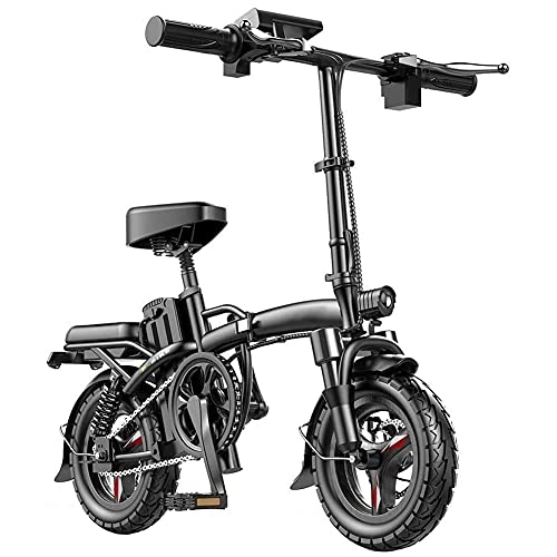 Electric Bike : J&LILI E-Bike Foldable Auxiliary Pedal Electric Bicycle 400W with 48V Lithium Battery Electric Bicycle 14 Inch City Efahrrad, Maximum Speed 25Km / H, 50~60km