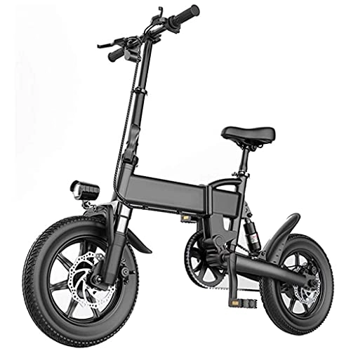 Electric Bike : J&LILI Electric Bicycle Foldable E-Bike, 14" / 16" Inch Electric Bicycle with 250W / 36V, 5.2Ah, 7.8Ah Lithium Battery, 25 Km / H Top Speed, Black, 14" / 5.2AH