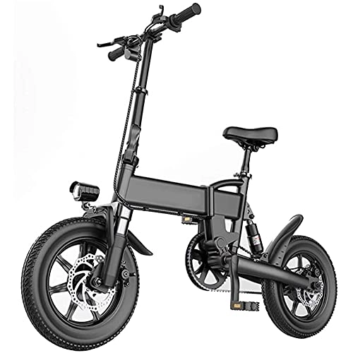 Electric Bike : J&LILI Electric Bicycle Foldable E-Bike, 14" / 16" Inch Electric Bicycle with 250W / 36V, 5.2Ah, 7.8Ah Lithium Battery, 25 Km / H Top Speed, Black, 14 inch / 5.2AH