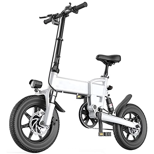Electric Bike : J&LILI Electric Bicycle Foldable E-Bike, 14" / 16" Inch Electric Bicycle with 250W / 36V, 5.2Ah, 7.8Ah Lithium Battery, 25 Km / H Top Speed, White, 14" / 5.2AH