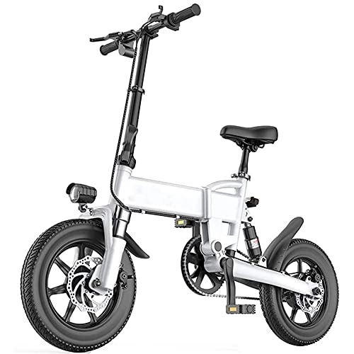 Electric Bike : J&LILI Electric Bicycle Foldable E-Bike, 14" / 16" Inch Electric Bicycle with 250W / 36V, 5.2Ah, 7.8Ah Lithium Battery, 25 Km / H Top Speed, White, 16 inch / 5.2AH