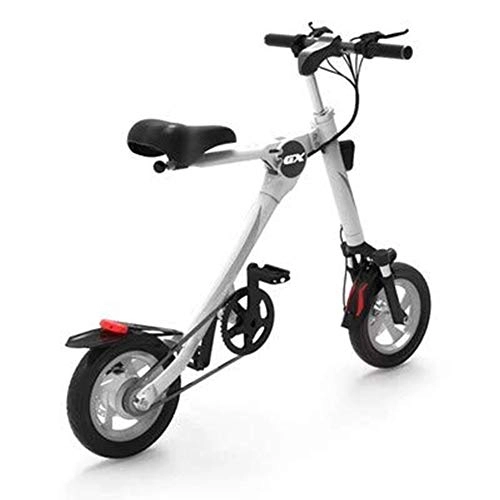 Electric Bike : J&Z 36V Mini Folding Electric Bicycle for Adult Lithium Battery 5 Control Car Two-Wheel Portable Travel Battery Car LED Lighting Can Withstand Weight 150KG, White