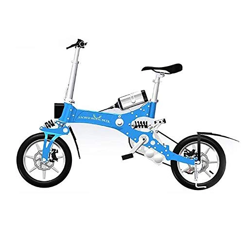 Electric Bike : JAEJLQY Mountain bike Electric Bicycle Smart Folding Bike Electric Moped Pedal Bicycle 5Ah Battery / with Double Disc Brakes, Blue