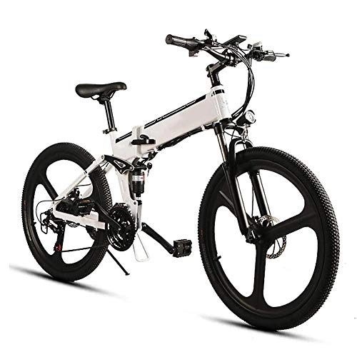 Electric Bike : Jakroo Folding Electric Mountain Bike for Adults, Cyclocross Road Bike, 48V 10AH Lithium Battery Lithium-Ion Battery for Adults, Front / Rear Disc Brake
