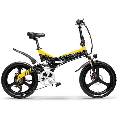Electric Bike : JARONOON G650 20 Inch E-bike Mountain Bike Folding Electric Bike 400W 48V Lithium Battery Front and Rear Full Suspension (Black Yellow, Plus 1 Replacement Battery)