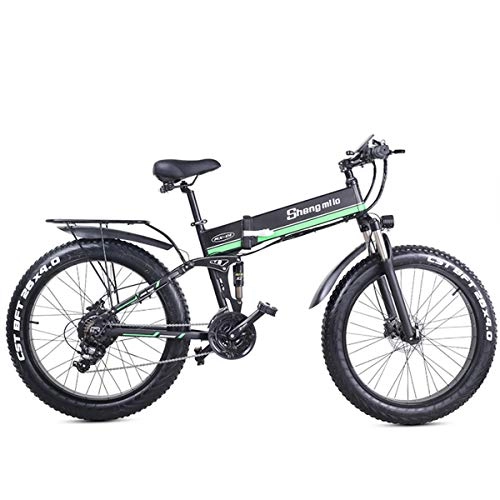 Electric Bike : JARONOON MX01 1000W Strong Electric Snow Bike, 5-grade Pedal Assist Sensor, 21 Speed Fat Bike, 48V Extra Large Battery E Bike (Green, 1000W 12.8Ah)