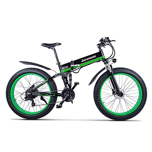 Electric Bike : JARONOON MX01 1000W Strong Electric Snow Bike, 5-grade Pedal Assist Sensor, 21 Speed Fat Bike, 48V Extra Large Battery E Bike (Green, 1000W 14.5Ah + 1 Spare Battery)
