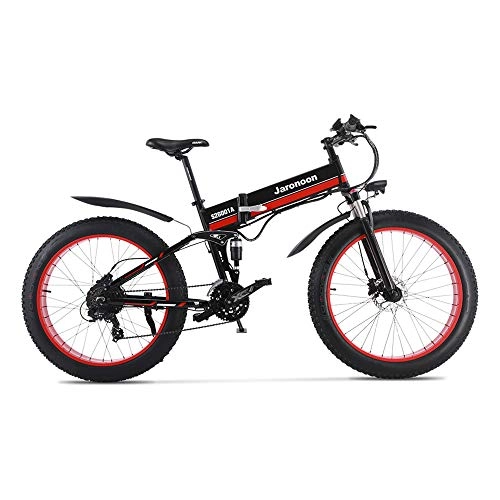 Electric Bike : JARONOON MX01 1000W Strong Electric Snow Bike, 5-grade Pedal Assist Sensor, 21 Speed Fat Bike, 48V Extra Large Battery E Bike (Red, 1000W 14.5Ah + 1 Spare Battery)