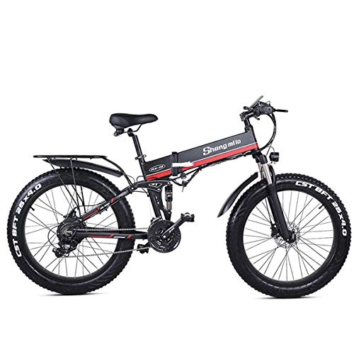 Electric Bike : JARONOON MX01 1000W Strong Electric Snow Bike, 5-grade Pedal Assist Sensor, 21 Speed Fat Bike, 48V Extra Large Battery E Bike (Red, 1000W 14.5Ah)